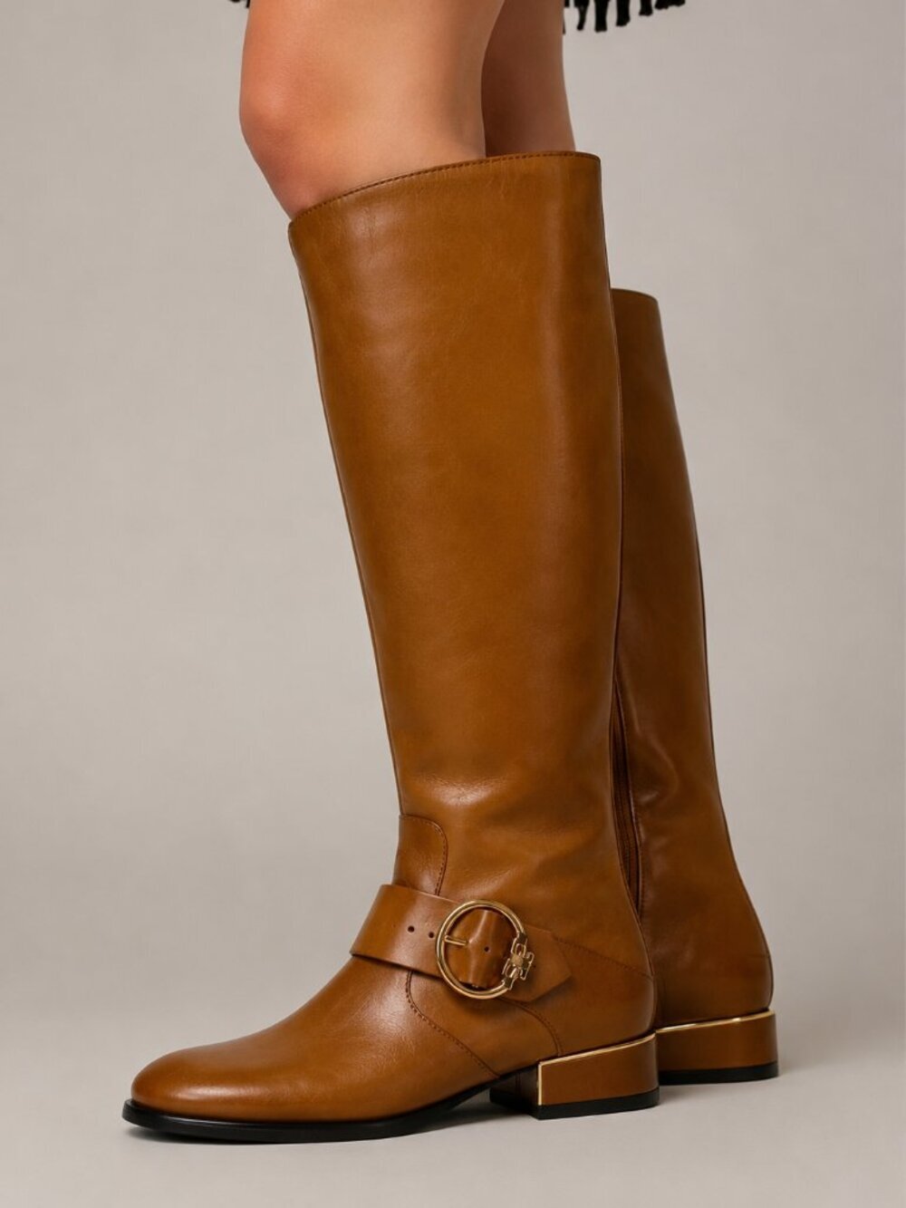 NEW Tory Burch Sofia Riding Boots Camel Leather Gold Buckle Knee High Size 6.5